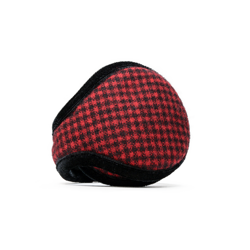 American Wool Ear Warmer Women Mini Buffalo Check Red & Black