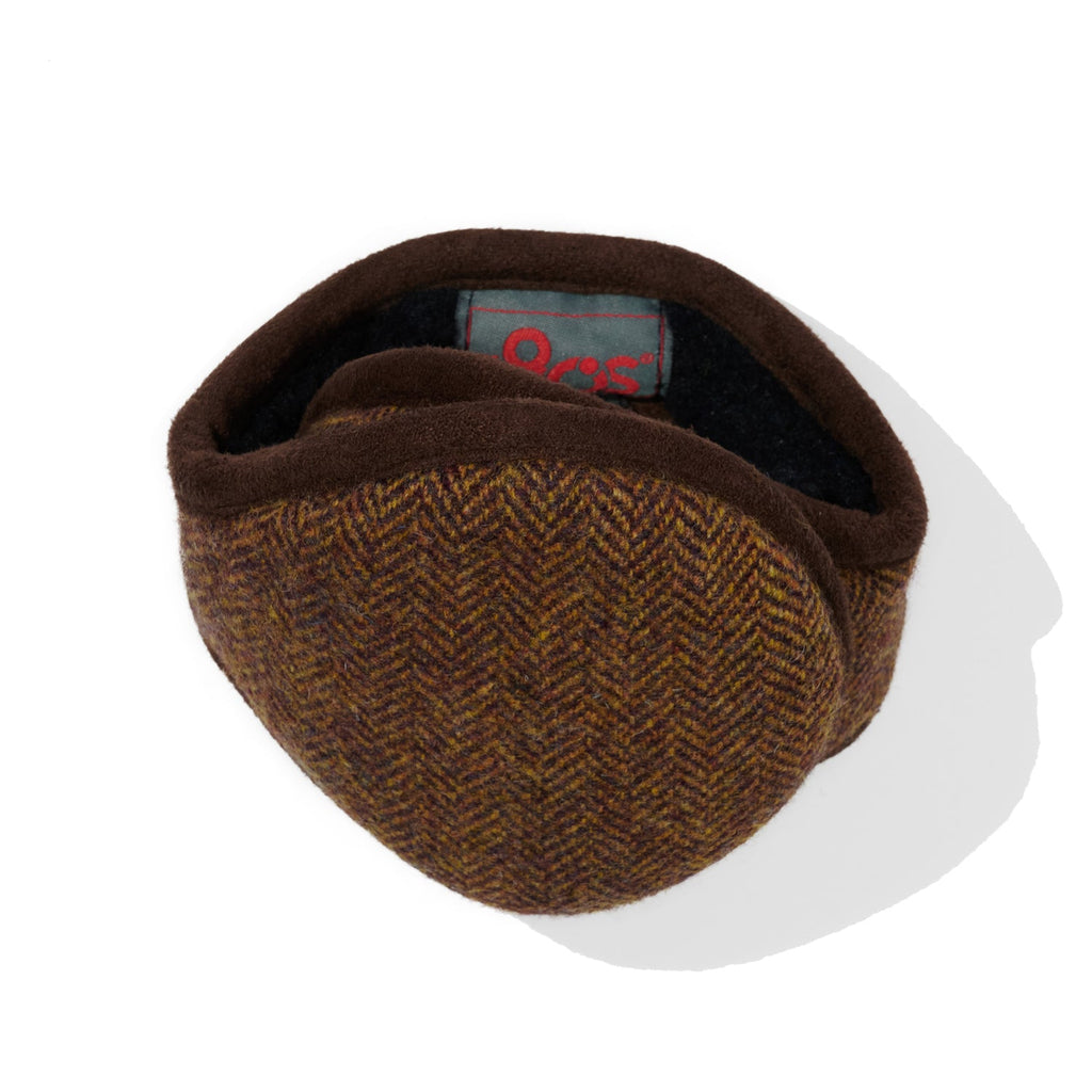 Wool Ear Warmer Men Brown Herringbone