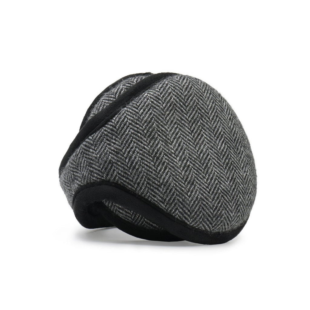 Chesterfield Wool Ear Warmer Men Gray / Black Herringbone
