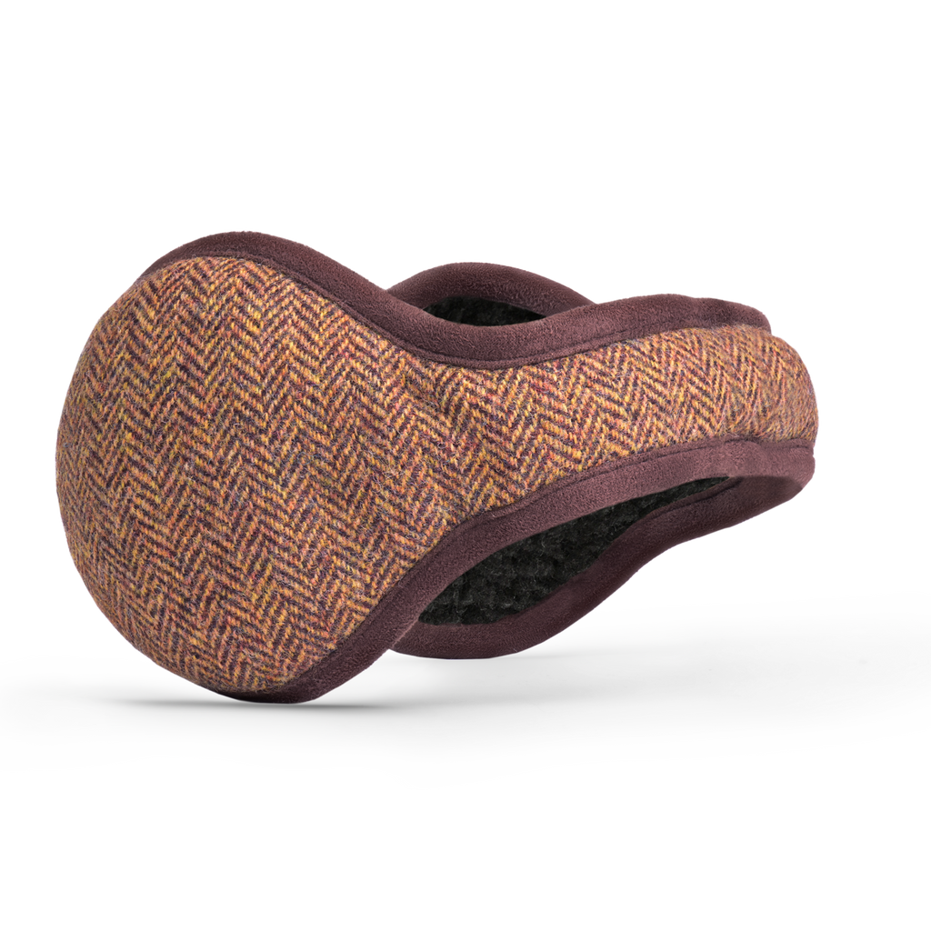 Wool Ear Warmer Men Brown Herringbone