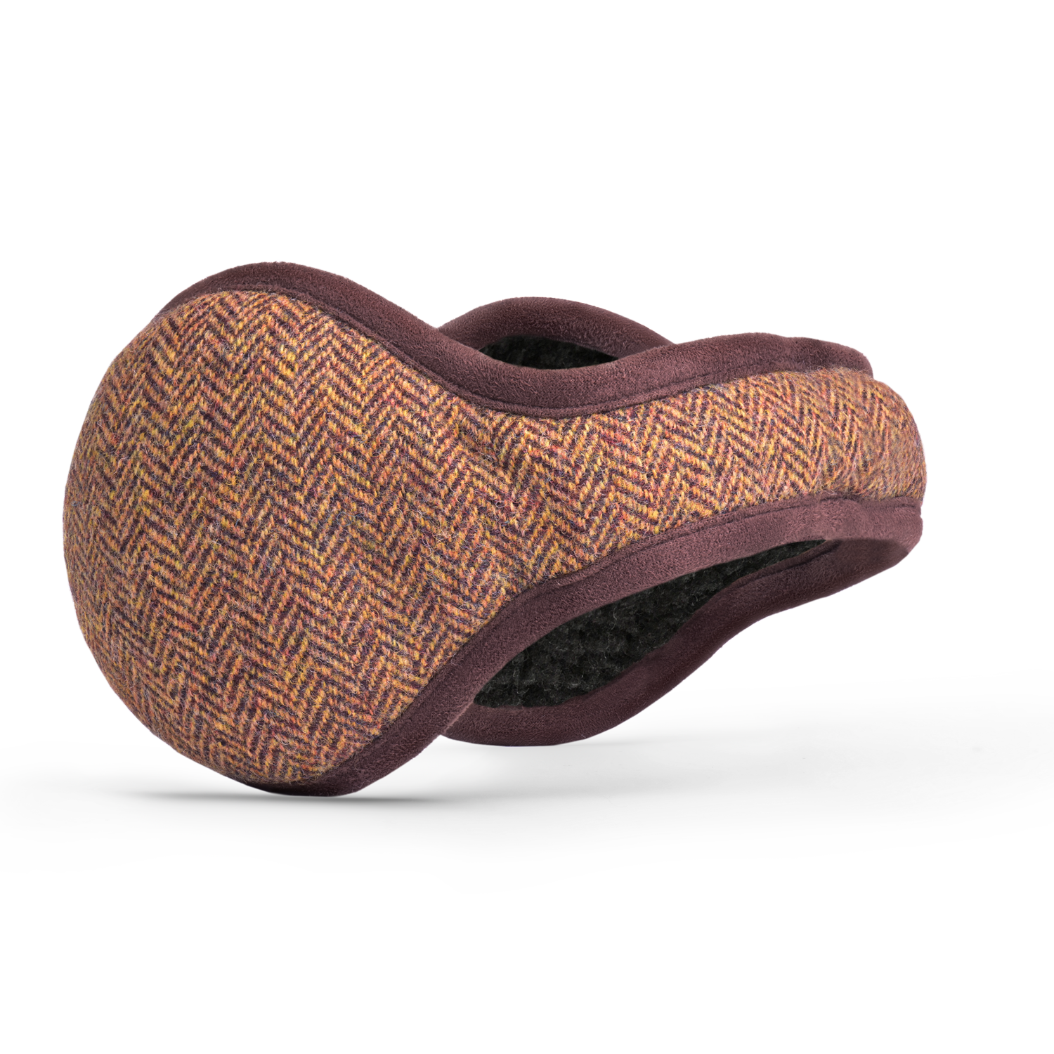 Wool Ear Warmer Men Brown Herringbone