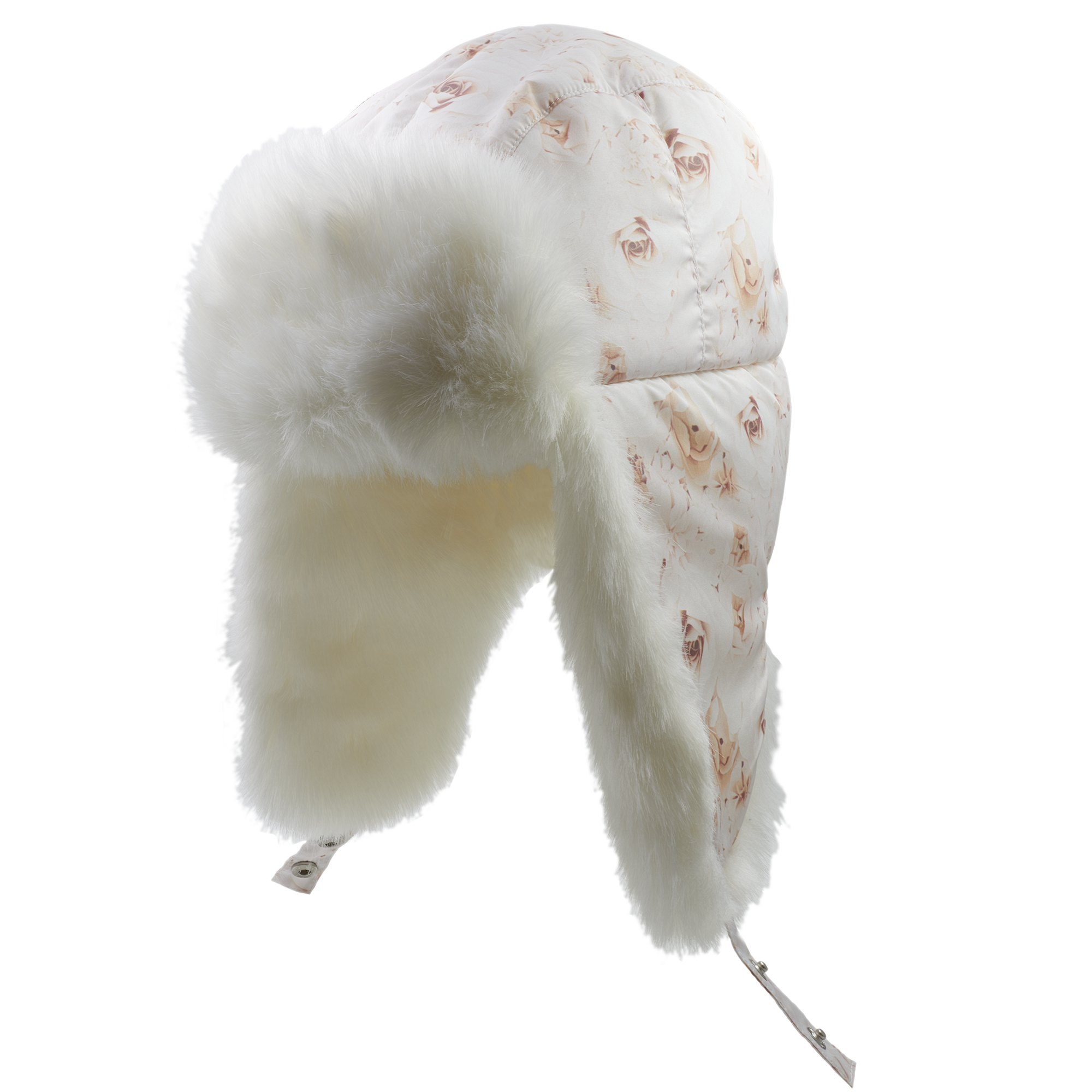 Faux Fur Trim Women Aviator Hat White Roses